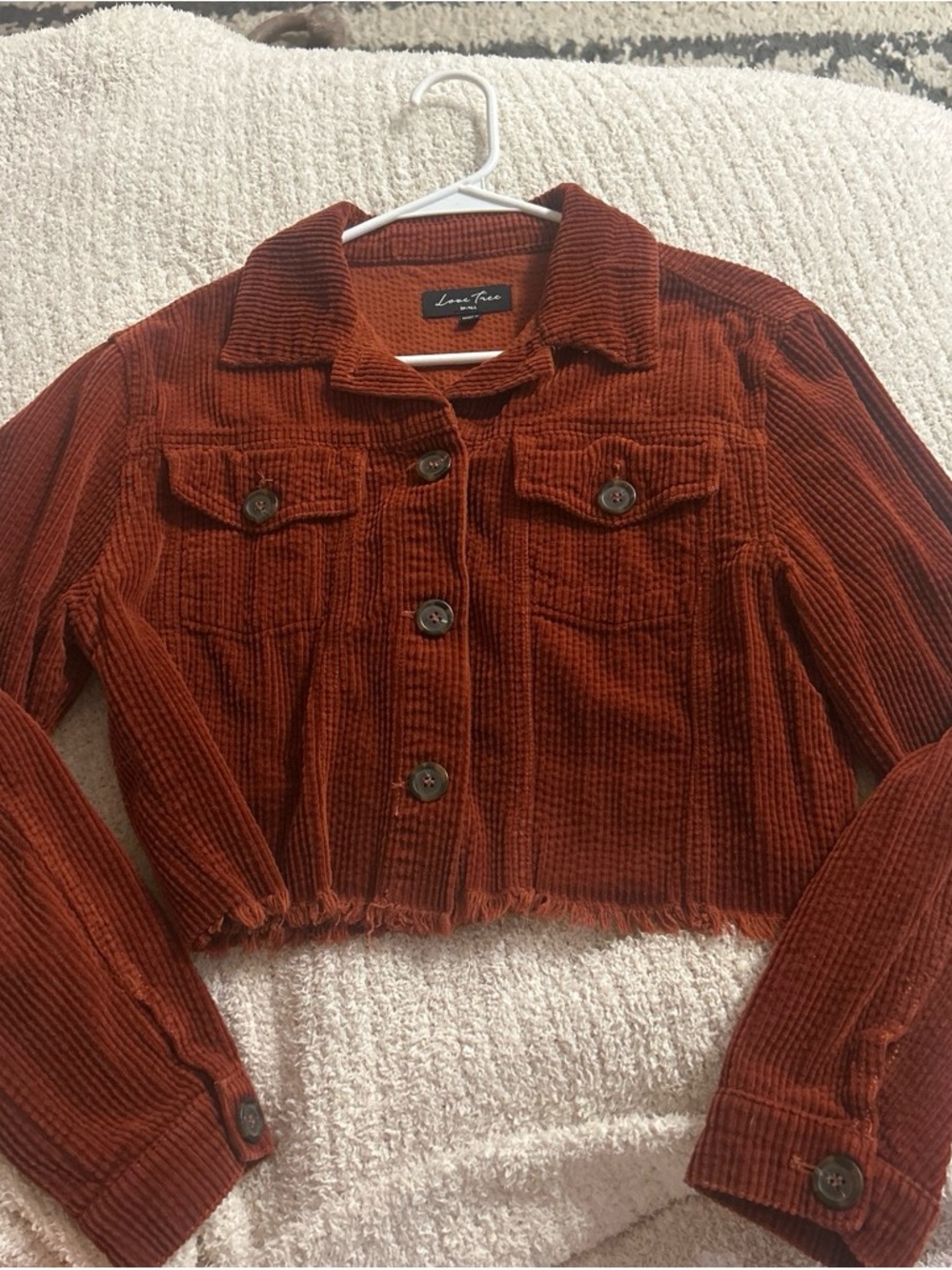 Love Tree Cropped Corduroy Jacket in Rust